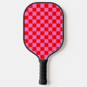 Neon Roze en Rood Geruite Checkerboard Pickleball Paddle (Achterkant)
