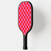 Neon Roze en Rood Geruite Checkerboard Pickleball Paddle (Links)