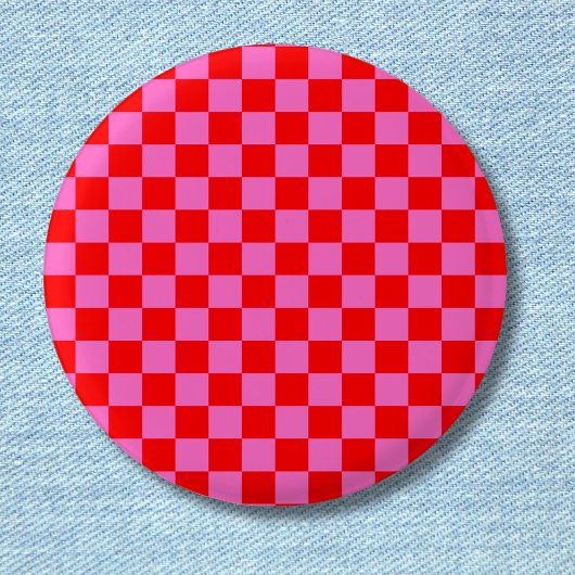Neon Roze en Rood Geruite Checkerboard  Ronde Button 3,2 Cm