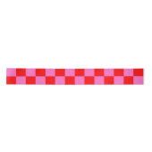 Neon Roze en Rood Geruite Checkerboard  Satijnen Lint (Voorkant)