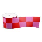 Neon Roze en Rood Geruite Checkerboard  Satijnen Lint (Spoel)