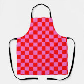 Neon Roze en Rood Geruite Checkerboard Schort (Voorkant)