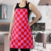 Neon Roze en Rood Geruite Checkerboard  Schort