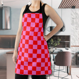 Neon Roze en Rood Geruite Checkerboard  Schort