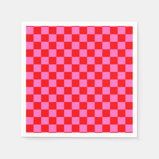 Neon Roze en Rood Geruite Checkerboard  Servet (Voorkant)