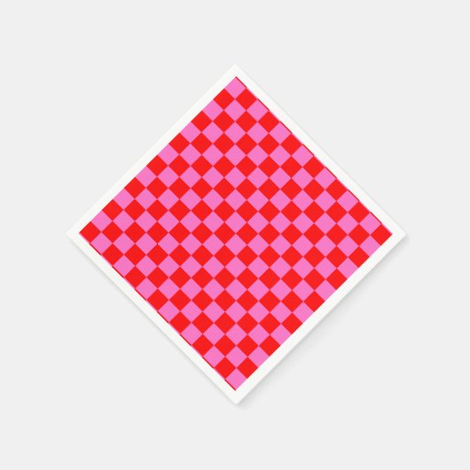 Neon Roze en Rood Geruite Checkerboard  Servet (Hoek)