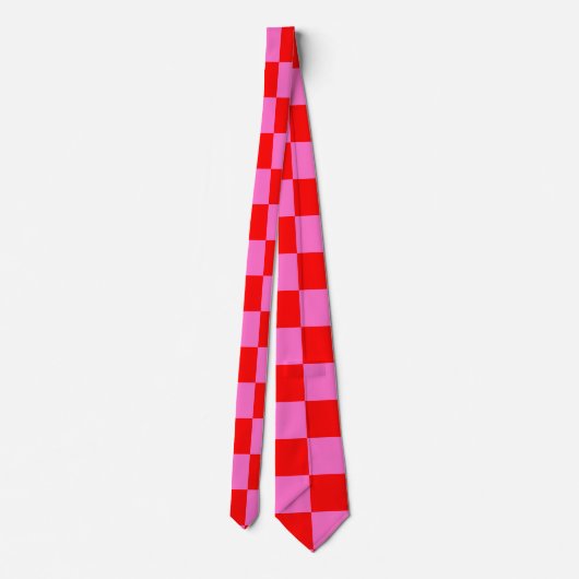 Neon Roze en Rood Geruite Checkerboard  Stropdas (Achterkant)