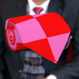 Neon Roze en Rood Geruite Checkerboard  Stropdas