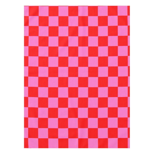 Neon Roze en Rood Geruite Checkerboard  Tafelkleed (Voorkant)