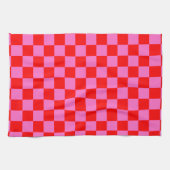 Neon Roze en Rood Geruite Checkerboard  Theedoek (Horizontaal)