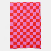 Neon Roze en Rood Geruite Checkerboard  Theedoek (Verticaal)