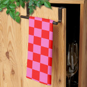 Neon Roze en Rood Geruite Checkerboard  Theedoek