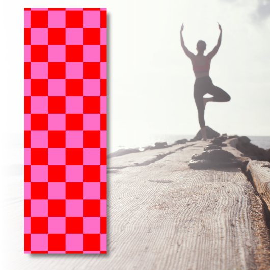 Neon Roze en Rood Geruite Checkerboard  Yogamat