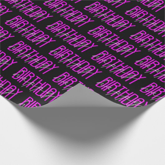 Neon roze en wit gelukkig verjaardagsteken cadeaupapier (Hoek)