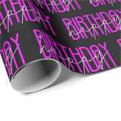Neon roze en wit gelukkig verjaardagsteken cadeaupapier (Rol Hoek)