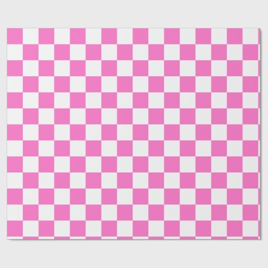 Neon Roze en Wit Geruite Checkerboard  Cadeaupapier (Vlak)