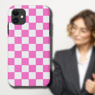 Neon Roze en Wit Geruite Checkerboard  Case-Mate iPhone Case