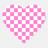 Neon Roze en Wit Geruite Checkerboard Hart Sticker (Voorkant)