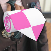 Neon Roze en Wit Geruite Checkerboard  Stropdas