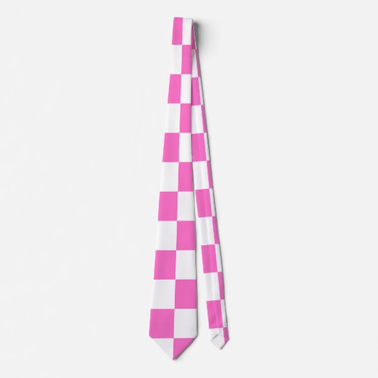 Neon Roze en Wit Geruite Checkerboard  Stropdas (Voorkant)