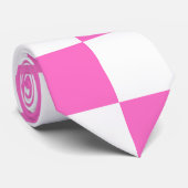 Neon Roze en Wit Geruite Checkerboard  Stropdas (Opgerold)