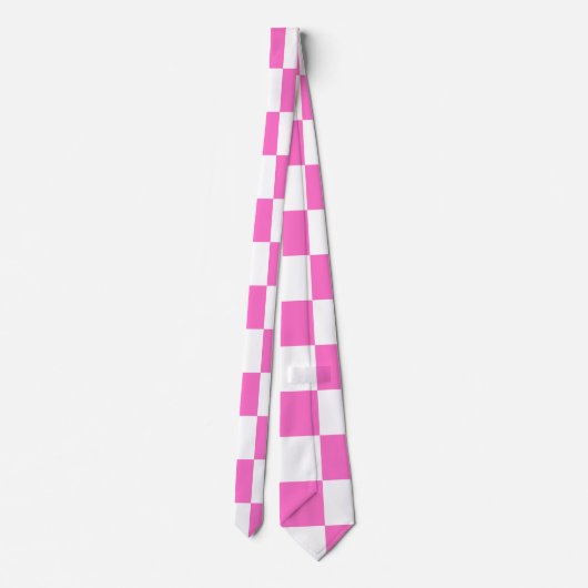 Neon Roze en Wit Geruite Checkerboard  Stropdas (Achterkant)