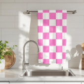 Neon Roze en Wit Geruite Checkerboard Theedoek