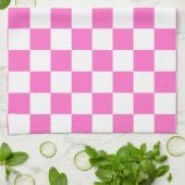 Neon Roze en Wit Geruite Checkerboard  Theedoek (Gevouwen)