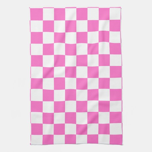 Neon Roze en Wit Geruite Checkerboard  Theedoek (Verticaal)
