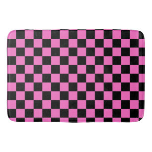 Neon Roze en Zwart Geruite Checkerboard  Badmat