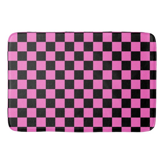 Neon Roze en Zwart Geruite Checkerboard  Badmat (Voorkant)
