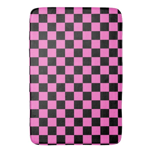 Neon Roze en Zwart Geruite Checkerboard  Badmat (Voorkant Verticaal)
