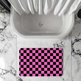 Neon Roze en Zwart Geruite Checkerboard  Badmat