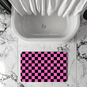 Neon Roze en Zwart Geruite Checkerboard  Badmat