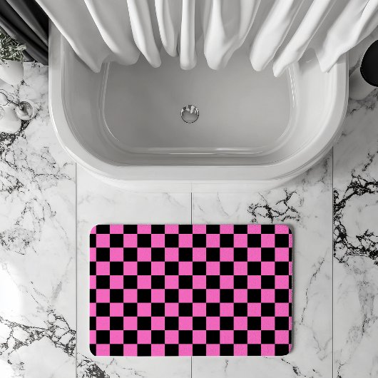 Neon Roze en Zwart Geruite Checkerboard  Badmat