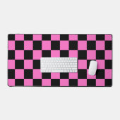 Neon Roze en Zwart Geruite Checkerboard  Bureaumat (Keyboard & Muis)