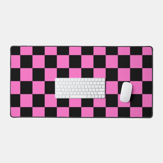 Neon Roze en Zwart Geruite Checkerboard  Bureaumat (Keyboard & Muis)