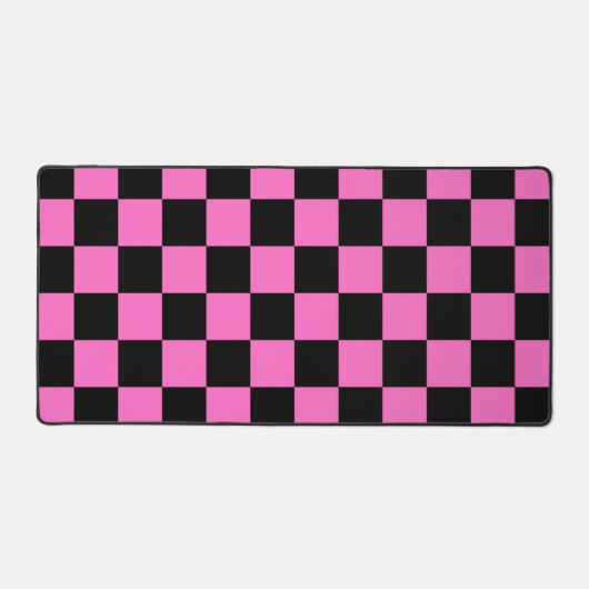 Neon Roze en Zwart Geruite Checkerboard  Bureaumat (Voorkant)