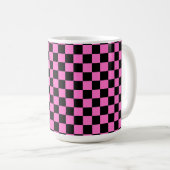 Neon Roze en Zwart Geruite Checkerboard  Koffiemok (Voorkant rechts)