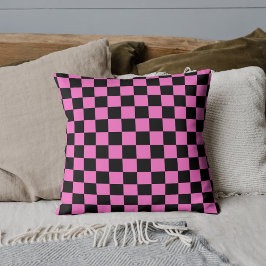 Neon Roze en Zwart Geruite Checkerboard  Kussen