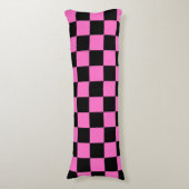 Neon Roze en Zwart Geruite Checkerboard  Lichaamskussen (Voorkant Verticaal)
