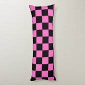 Neon Roze en Zwart Geruite Checkerboard  Lichaamskussen (Achterkant (Verticaal))