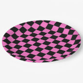 Neon Roze en Zwart Geruite Checkerboard  Papieren Bordje (Gekanteld)