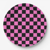 Neon Roze en Zwart Geruite Checkerboard  Papieren Bordje (Voorkant)
