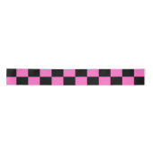 Neon Roze en Zwart Geruite Checkerboard  Satijnen Lint (Voorkant)