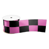 Neon Roze en Zwart Geruite Checkerboard  Satijnen Lint (Spoel)