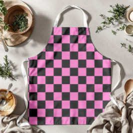Neon Roze en Zwart Geruite Checkerboard  Schort