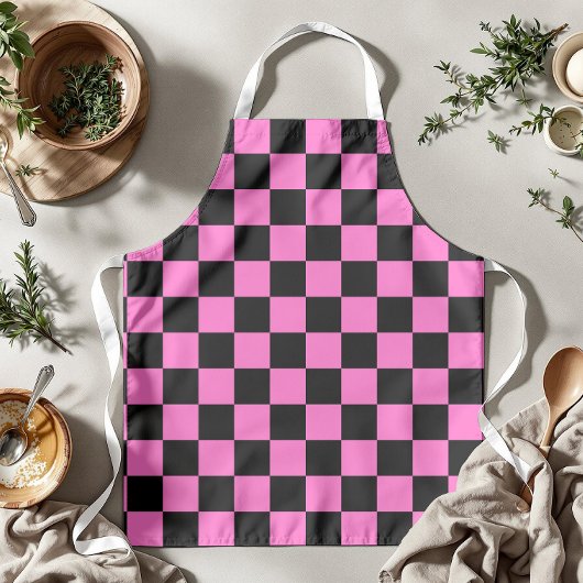Neon Roze en Zwart Geruite Checkerboard  Schort