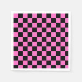 Neon Roze en Zwart Geruite Checkerboard  Servet