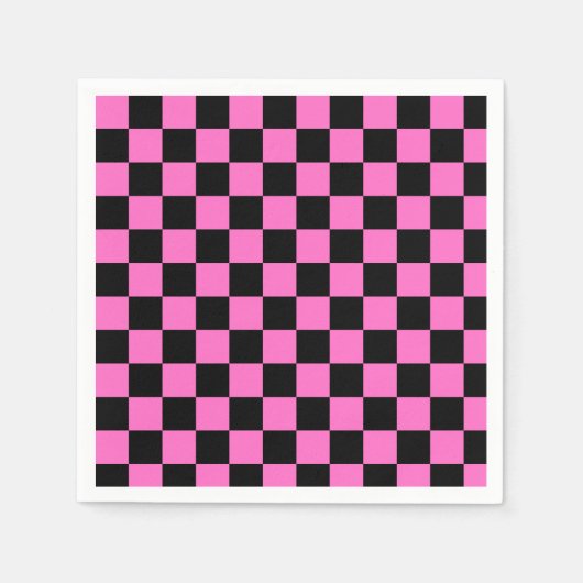 Neon Roze en Zwart Geruite Checkerboard  Servet (Voorkant)